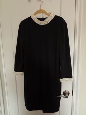 NWT. Karl Lagerfeld Black Shift Dress with Pearl-Trim Collar